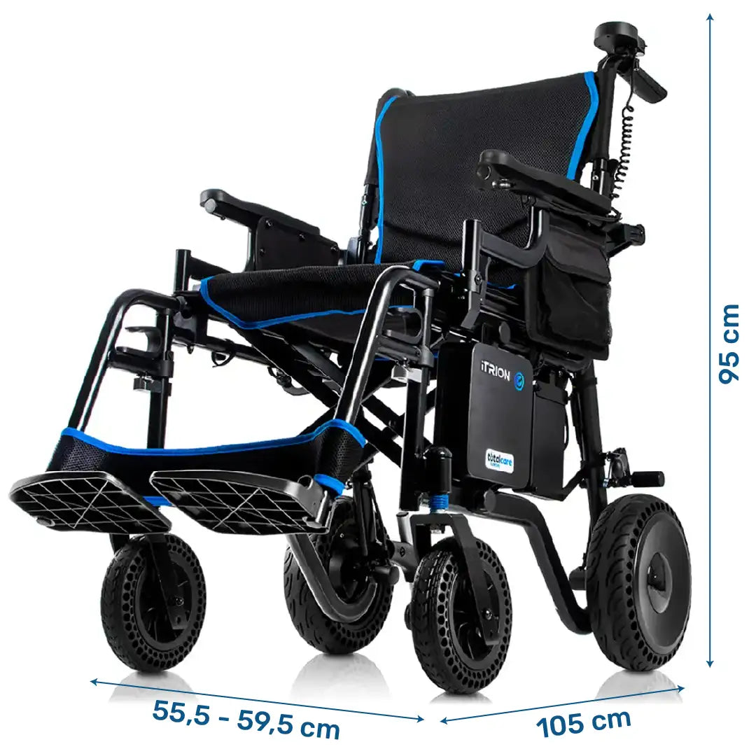 Medidas de la silla de ruedas eléctrica Itrion con atonomía hasta 40 km según modelo dortomedical
