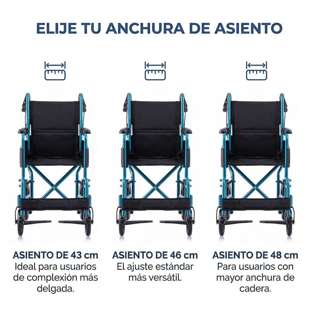 Anchuras de asiento de la Silla de ruedas estrecha con freno para el acompañante que garantiza un control total en pendientes de Dortomedical.