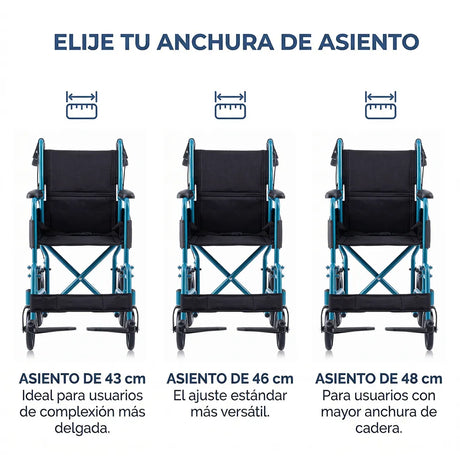 Anchuras de asiento de la Silla de ruedas estrecha con freno para el acompañante que garantiza un control total en pendientes de Dortomedical.