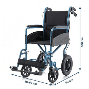 Medidas de la Silla de ruedas estrecha equipada con reposabrazos acolchados para mejorar la comodidad del usuario de Dortomedical.