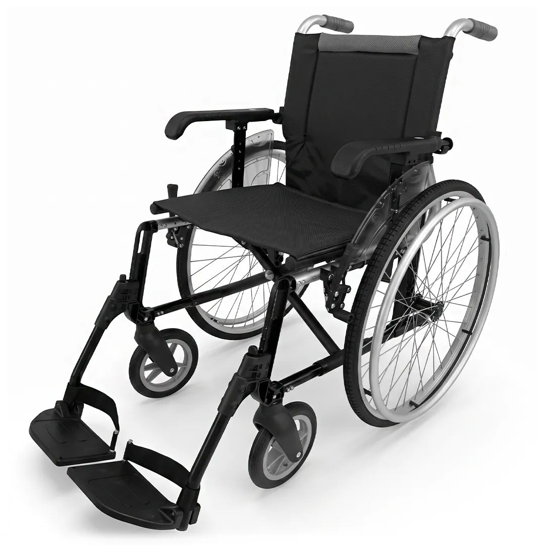 Silla de ruedas con peso ligero de solo 13 kg en color gris que facilita el manejo del producto dortomedical