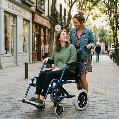 Silla de ruedas con paletas de reposapiés regulables en ángulo para una postura óptima dortomedical