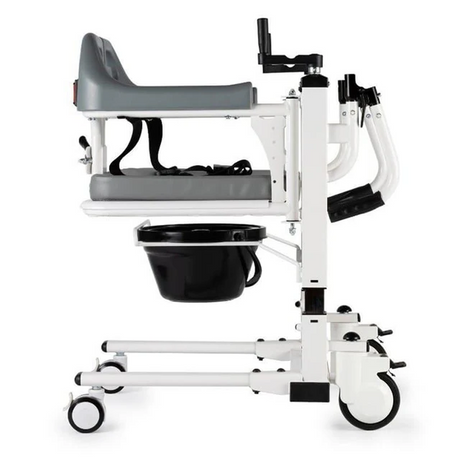 Silla Easy Move configurada con cubeta inodoro extraíble y regulación de altura para facilitar las rutinas de aseo diarias dortomedical