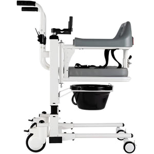 Vista lateral de la silla de transferencia Easy Move para traslado seguro de personas con movilidad reducida en el hogar con apertura de 180 grados dorotmedical