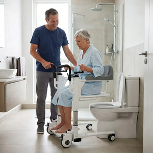Silla de transferencia y WC regulable en altura para transferencias más cómodas y seguras dortomedical