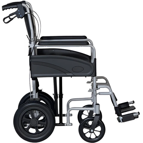 Estructura lateral de la silla de ruedas de aluminio con reposabrazos a 24 cm de altura y asiento de 41 cm de profundidad dortomedical