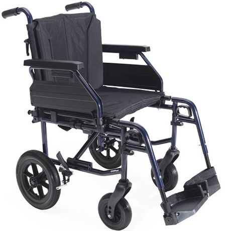 Silla de aluminio con reposabrazos suaves y abatibles de largo ajustable; ideales para acercarse a escritorios y facilitar transferencias laterales dortomedical