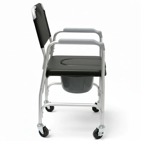 Plano de lado de la silla ducha segura para mayores con freno en las ruedas traseras dortomedical