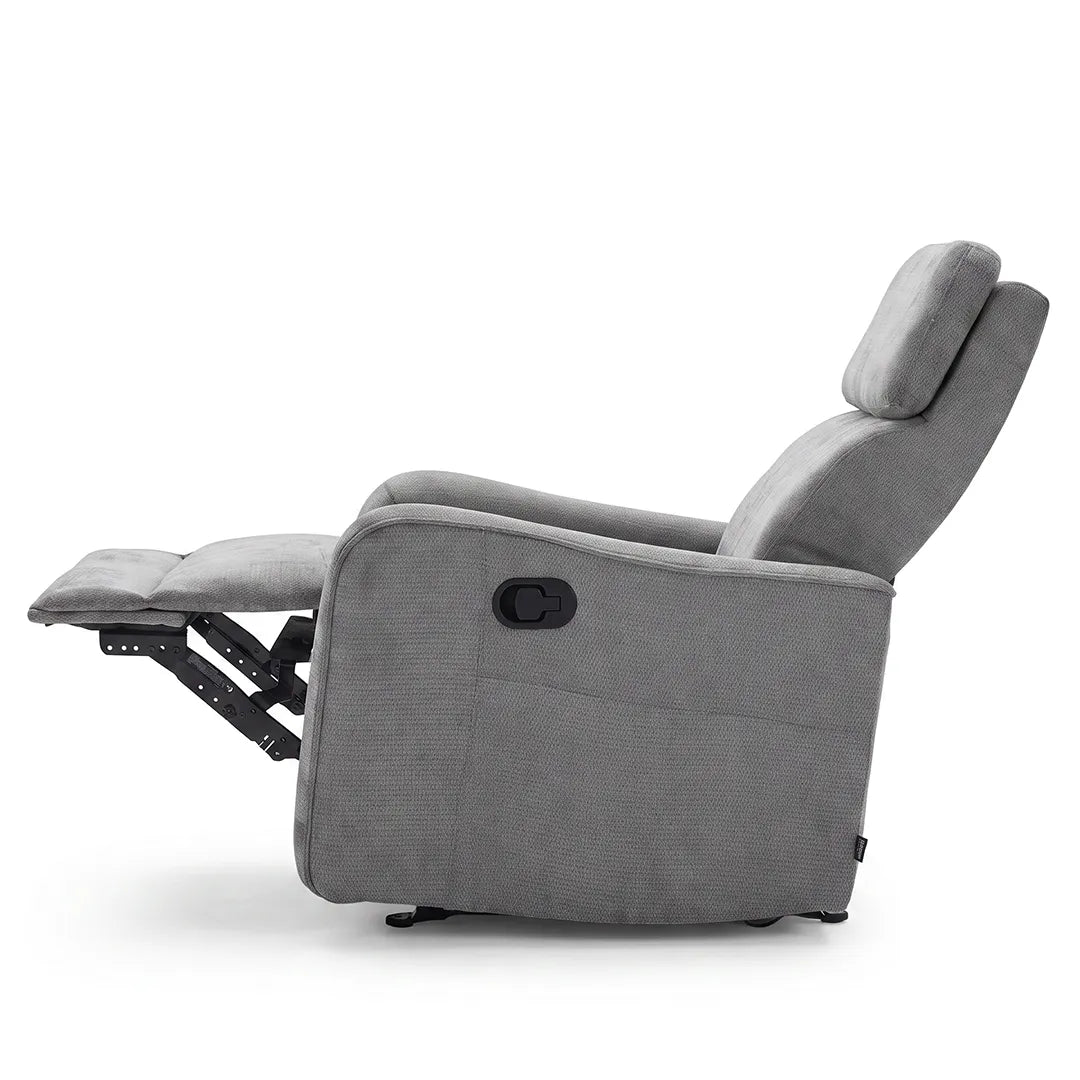Vista reclinada del sillón relax reclinable fabricado en microfibra hipoalergénica dortomedical