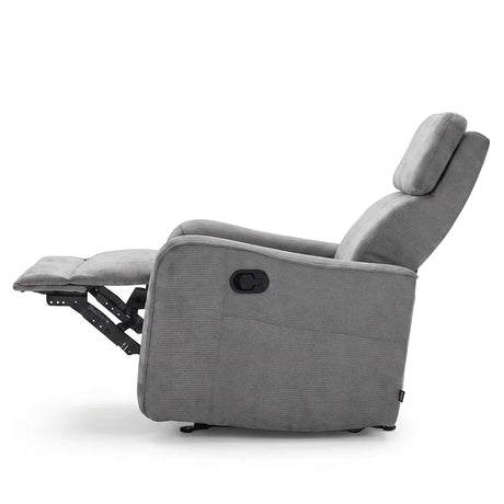 Vista reclinada del sillón relax reclinable fabricado en microfibra hipoalergénica dortomedical