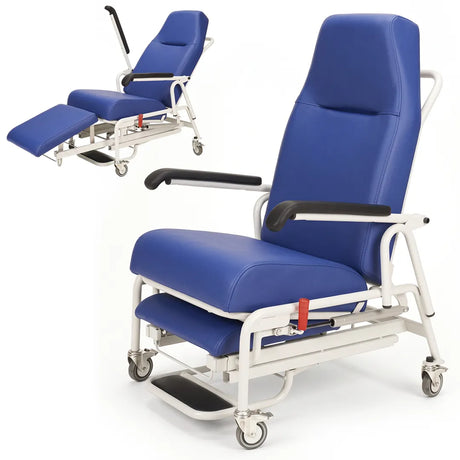 Sillón de tratamiento y traslado reclinable, diseñado para ofrecer el máximo confort en clínicas durante periodos prolongados de reposo disponible en múltiples colores dortomedical