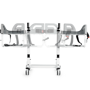Mecanismo de apertura total de 180 grados de la silla Easy Move que facilita la transferencia del paciente desde la cama sin esfuerzo físico dortomedical