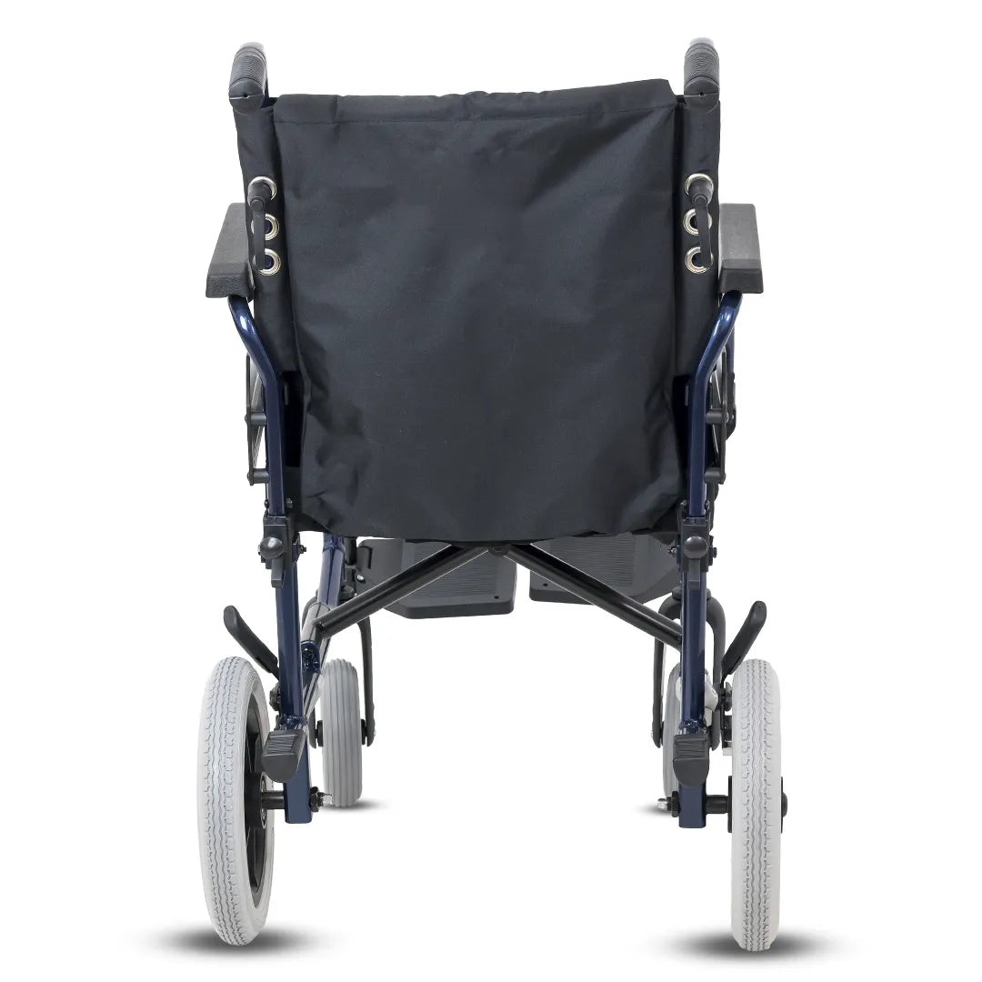 Vista trasera de la Silla de traslado para ancianos con asiento acolchado para mayor confort en el uso diario Dortomedical