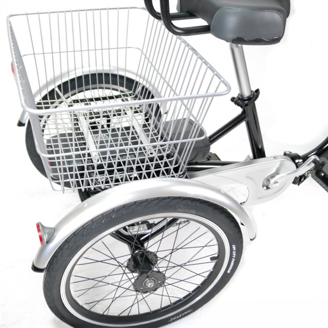 Triciclo eléctrico equipado con frenos de disco delanteros y traseros para una seguridad total dortomedical